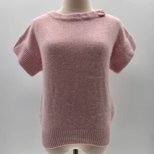 VTG Susann D Pink Button Neck Detail Short Sleeve Silk/Angora/Wool Sweater-S